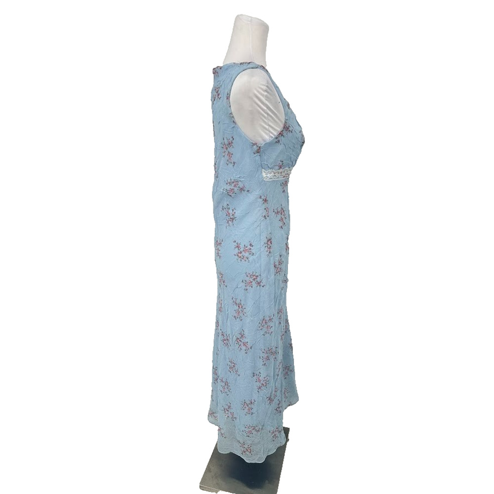 Vintage B Moss‎ Y2K Babydoll Maxi Dress Size 6 Petite Floral Fairy Feminine Blue - Picture 6 of 9